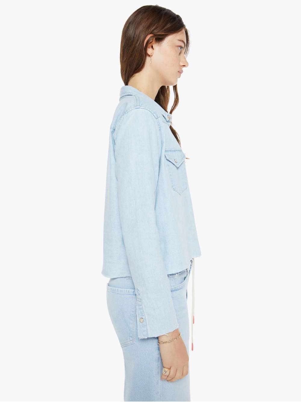 MOTHER The Super Ex's Crop Step Fray Button Down Shirt Small No End In Sight - Picture 2 of 14